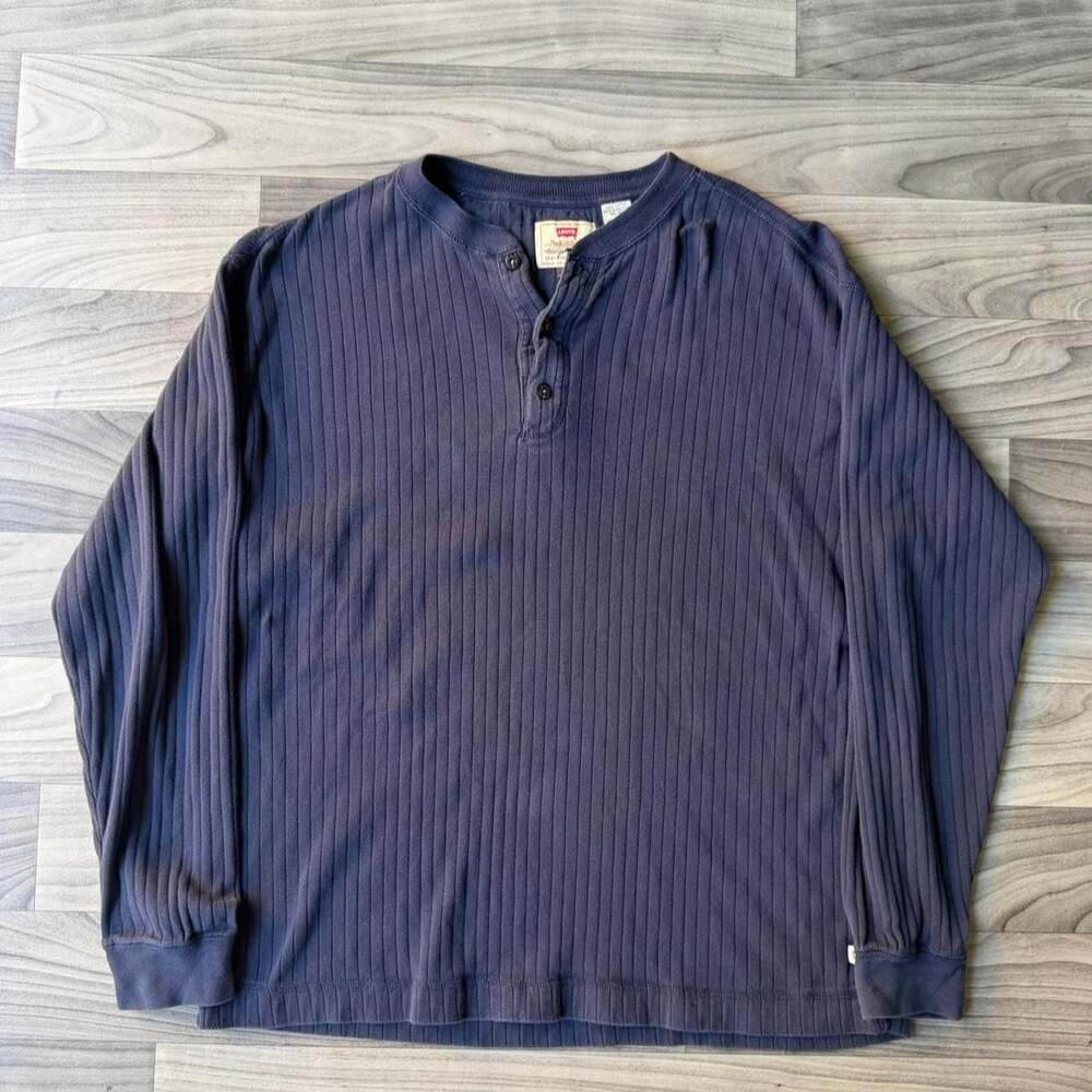 Levi's Ribbed Long Sleeve Henley Shirt Navy Blue Mens Large